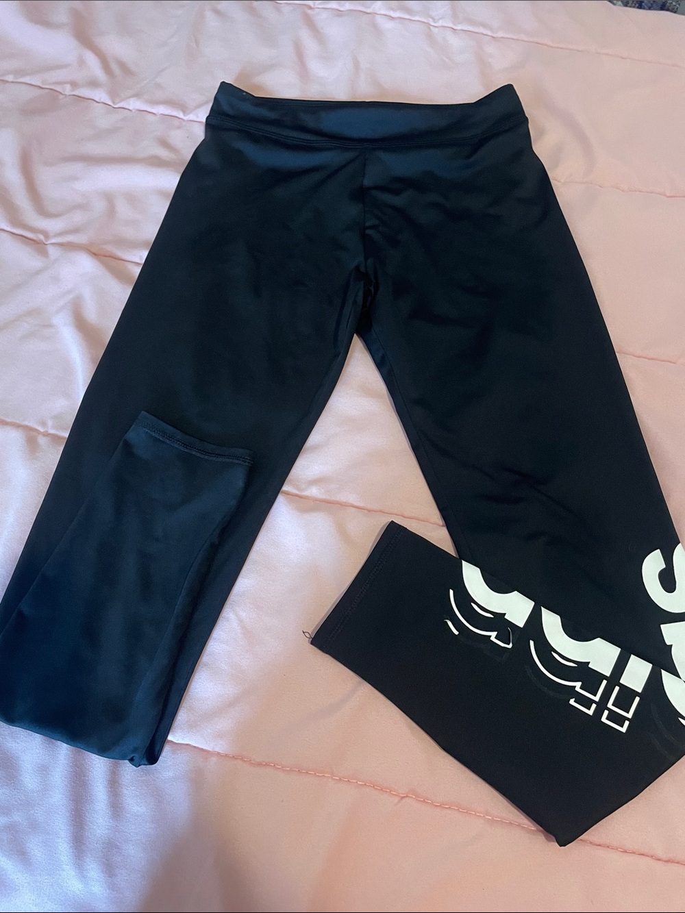 adidas Black Kids Leggings with White Side Logo